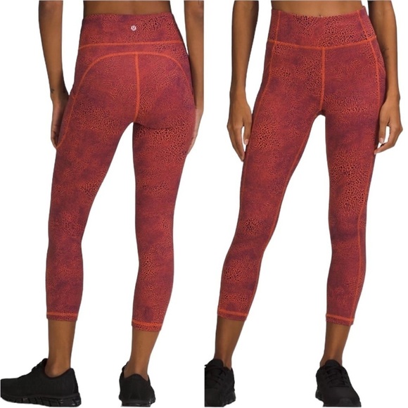 Lululemon Invigorate High-Rise Crop Leggings Crackle Glaze Vintage Orange Sz 0 - Picture 1 of 9